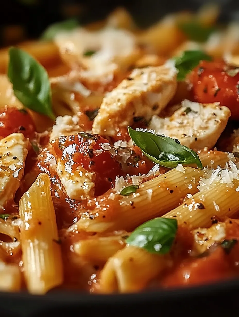 Eine Nahaufnahme eines Tellers Pasta mit Tomatensauce.