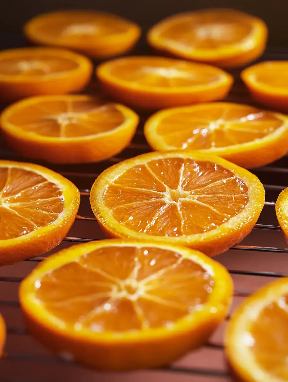 Eine Nahaufnahme von frisch geschnittenen Orangenhälften auf einem Kühlgitter.