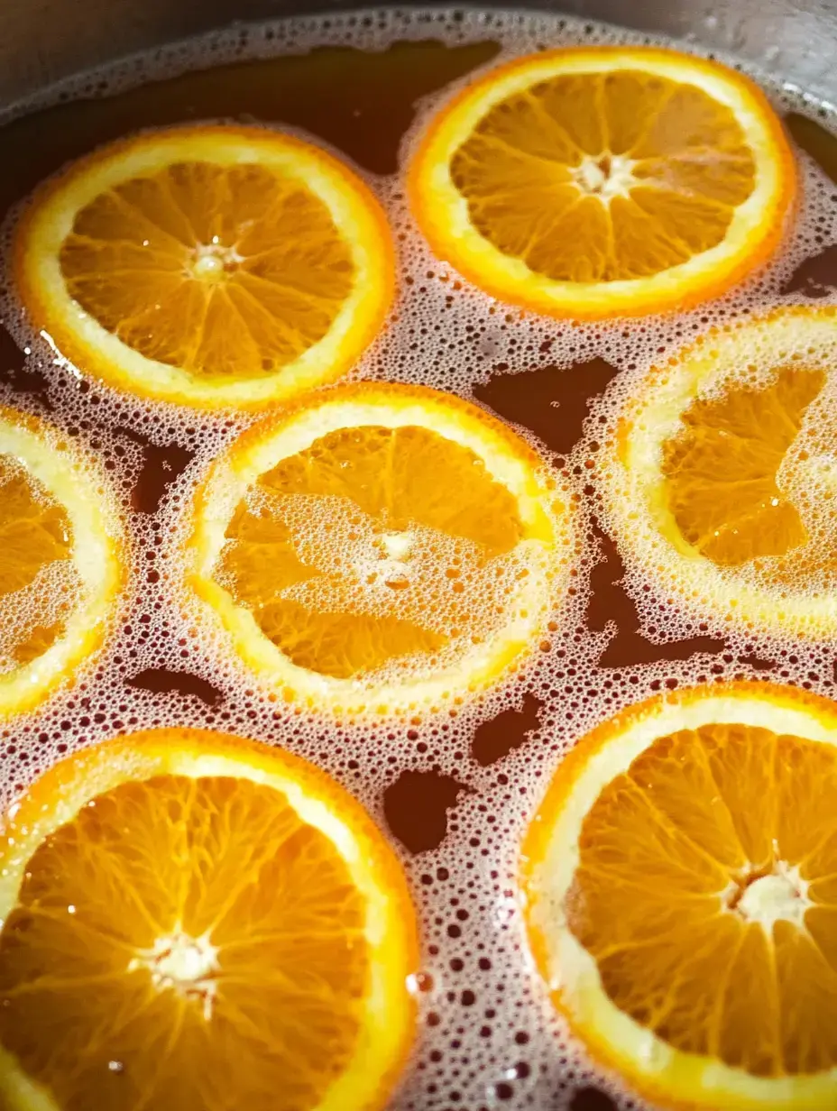 Orangenscheiben schwimmen in einer sprudelnden Flüssigkeit und schaffen eine farbenfrohe, erfrischende Szene.