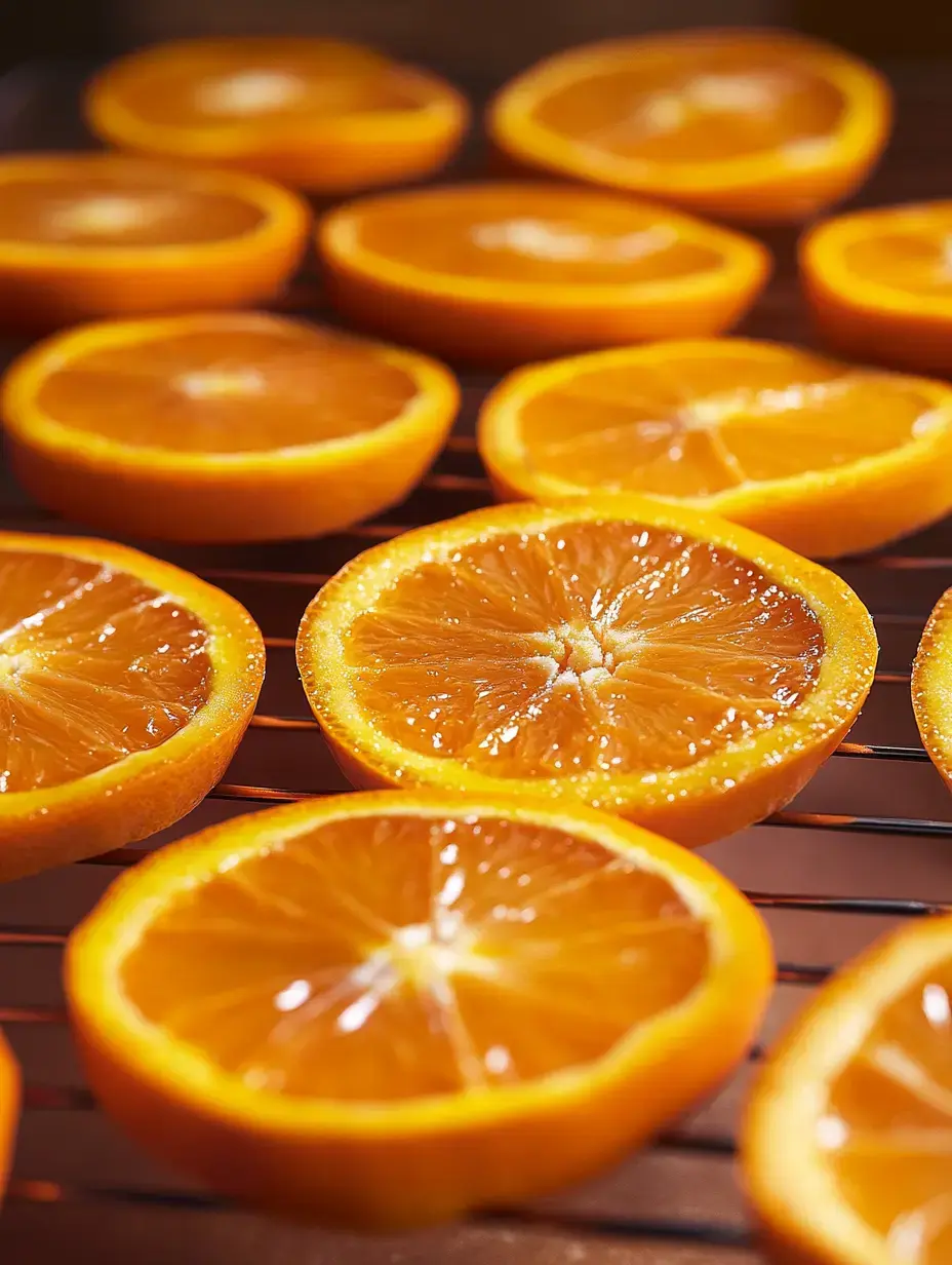 Frisch geschnittene Orangenhälften liegen auf einem Kühlgitter und zeigen ihr leuchtendes, saftiges Inneres.