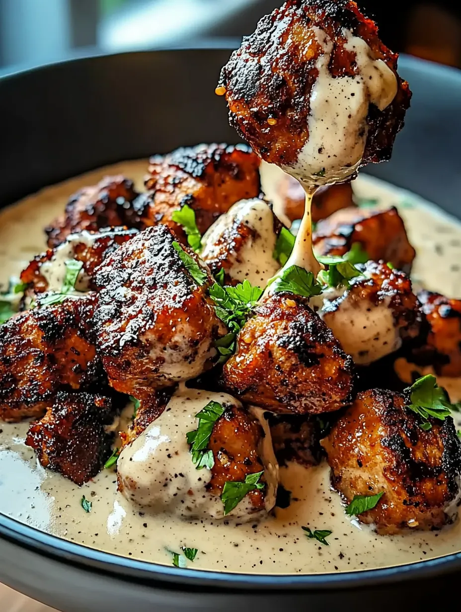 Schale mit Fleisch und Soße.
