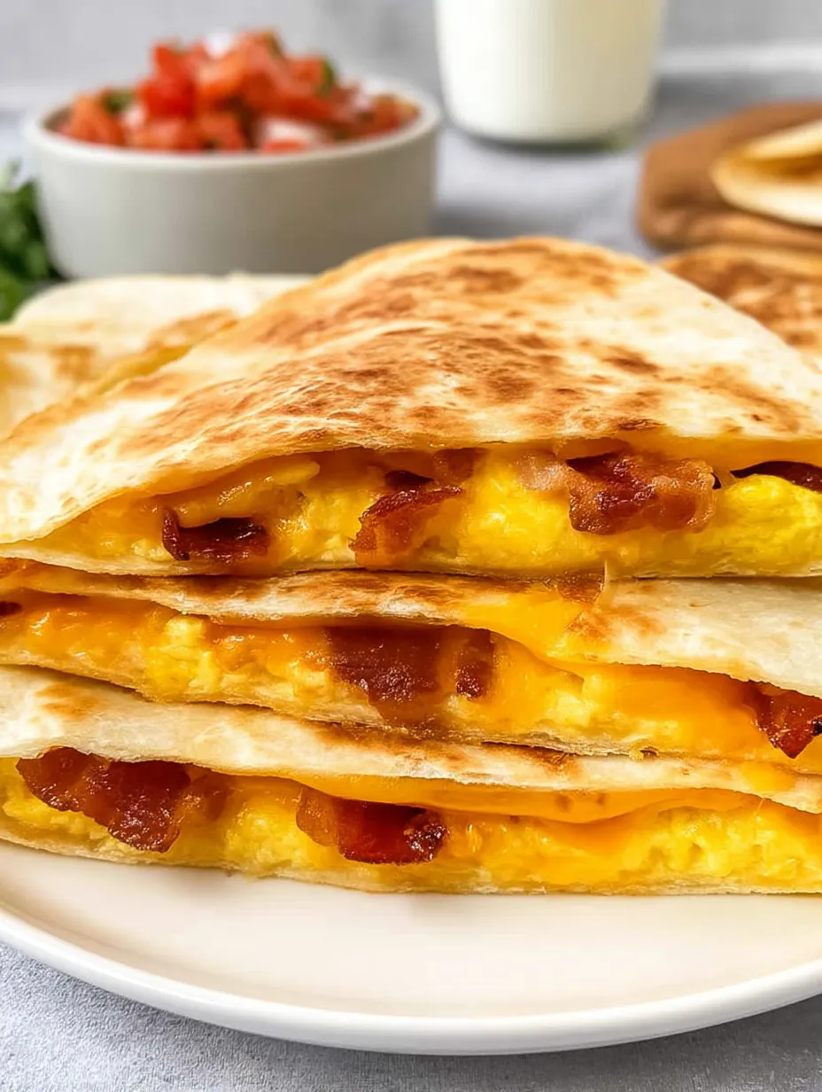 A stack of bacon and cheese omelettes.