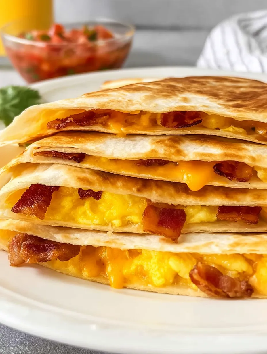 A stack of bacon and cheese omelettes.