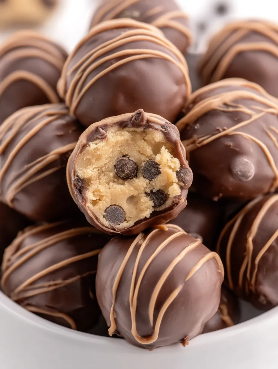 Eine Schüssel Schokoladenpralinen mit einem Keks in der Mitte.