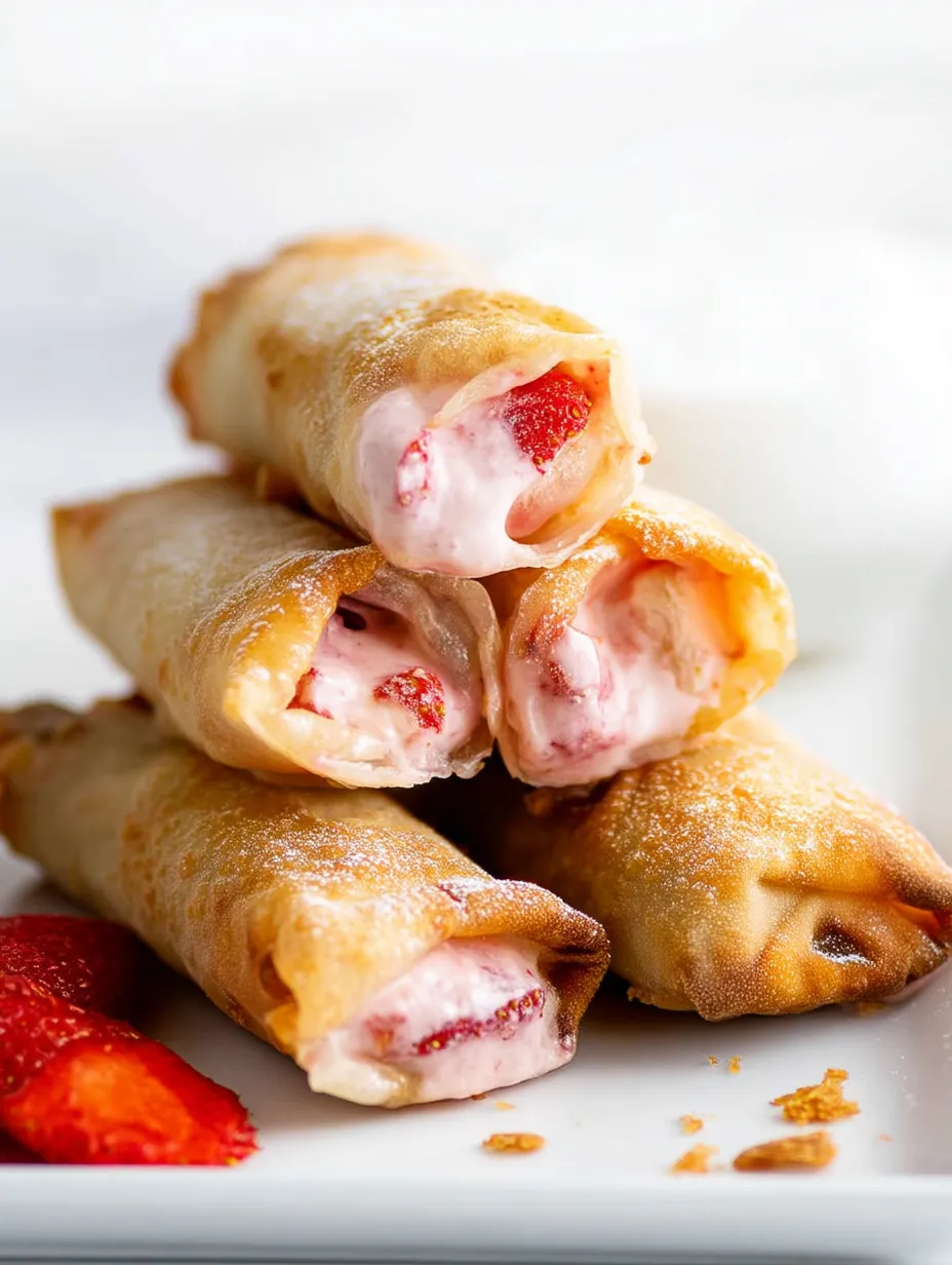 Ein Stapel Teigblätter mit Erdbeeren und Schlagsahne.