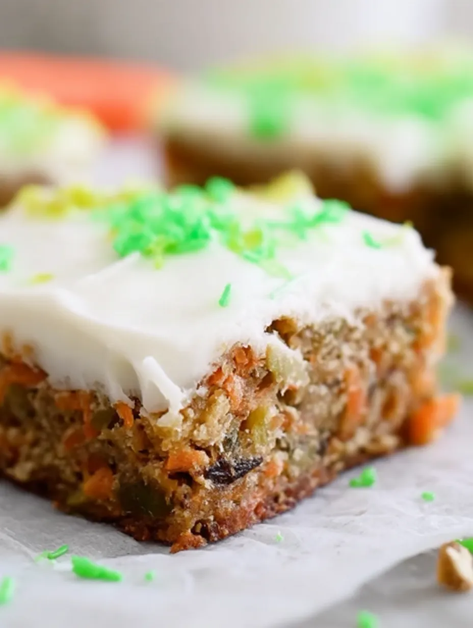Ein Stück Karottenkuchen mit grünen Streuseln.