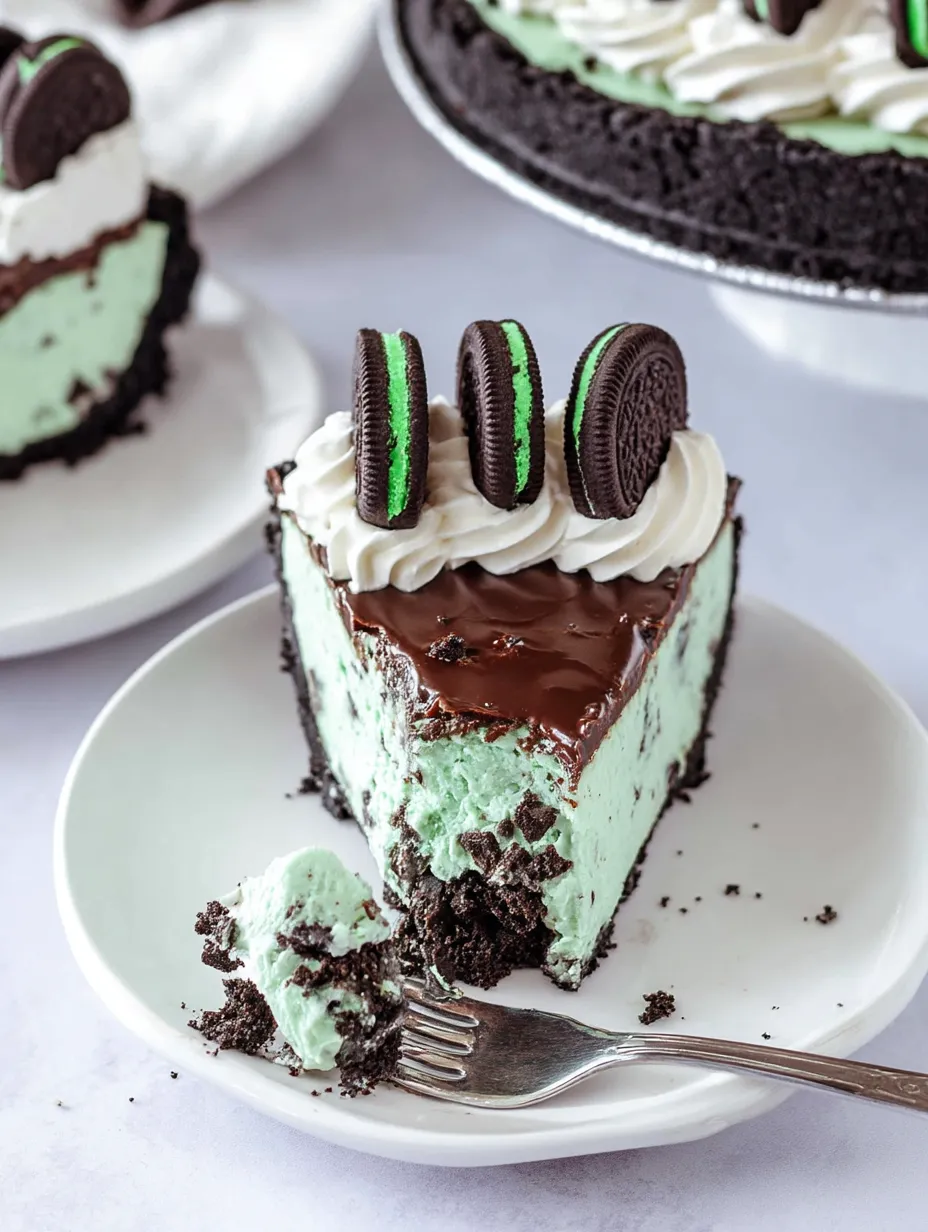 A slice of chocolate and green cream cake.