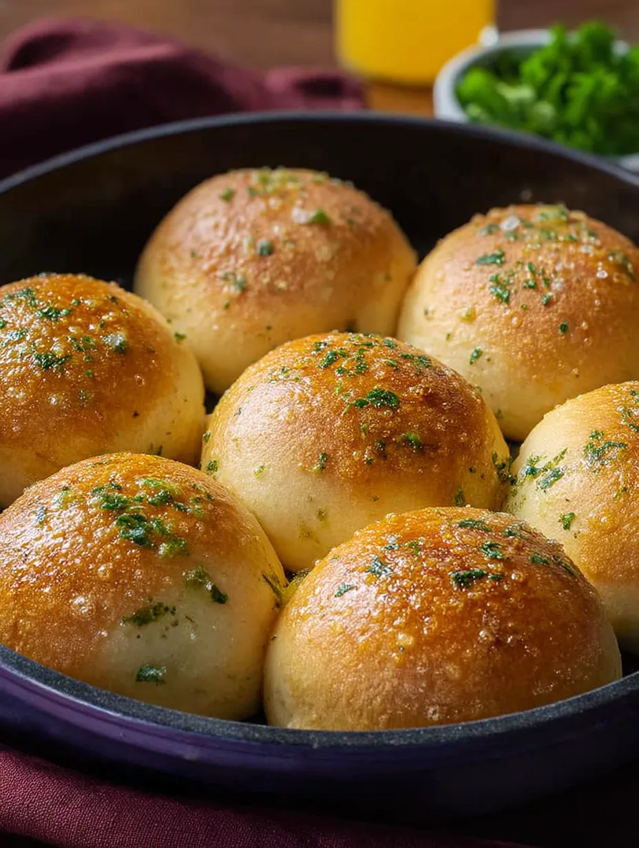 Eine Schüssel Brot mit grüner Garnitur.