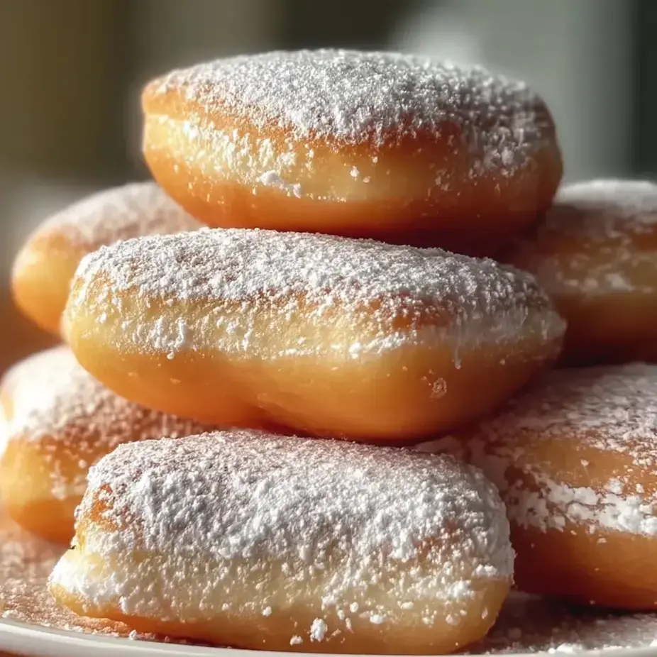 Ein Stapel gezuckerter Donuts.
