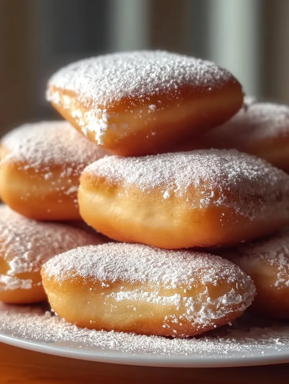 Ein Stapel gezuckerter Donuts.