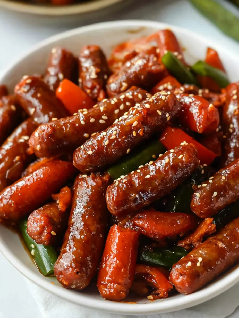 Eine Schüssel mit Wurst und Paprika.