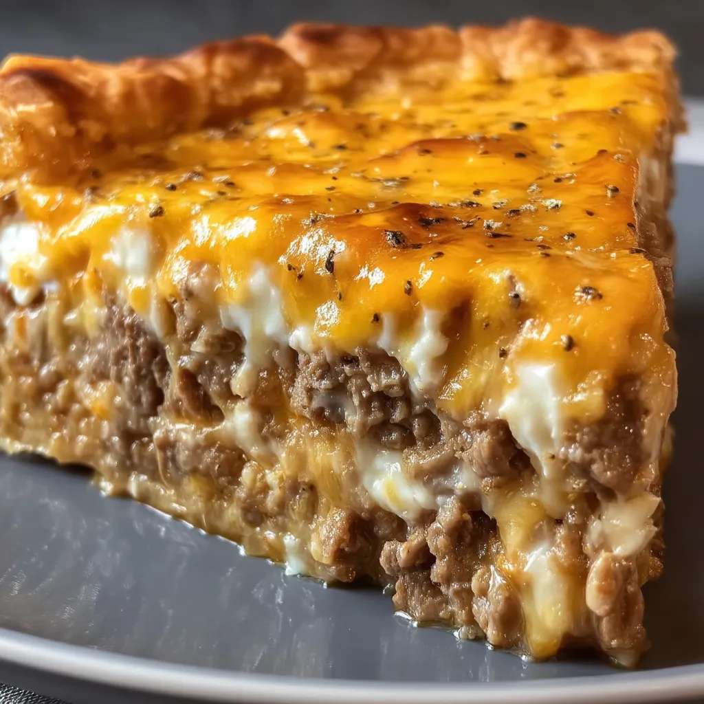 Ein leckeres Stück Käse-Fleisch-Pie.