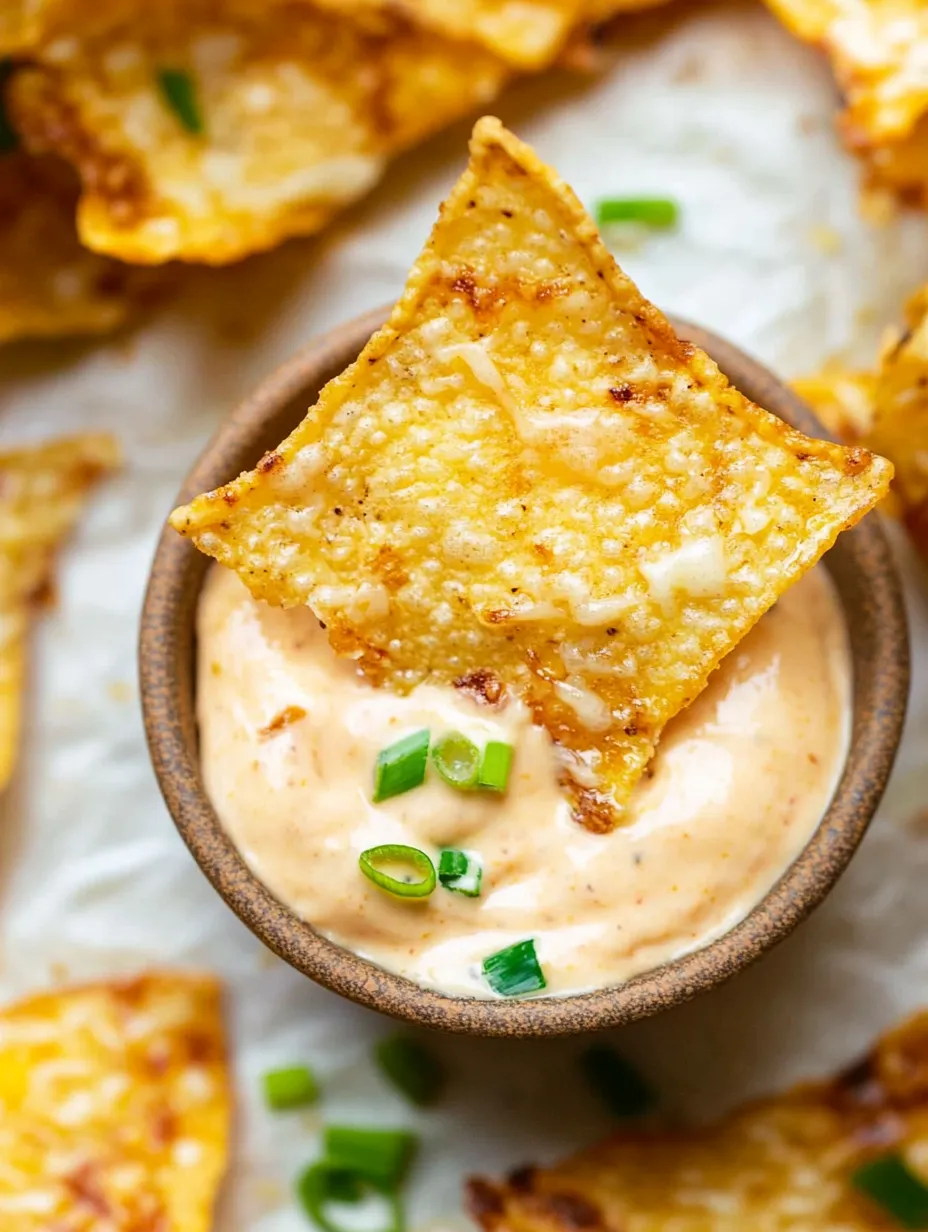 Eine Schüssel Dip mit einem Tortilla-Chip darauf.