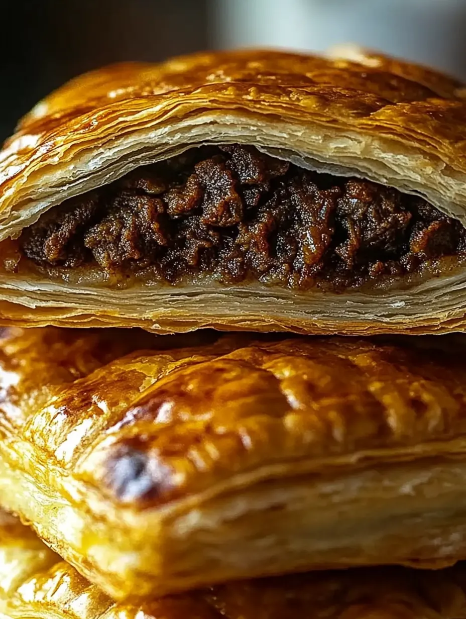Ein Gebäck mit einer Füllung aus Fleisch und Käse.