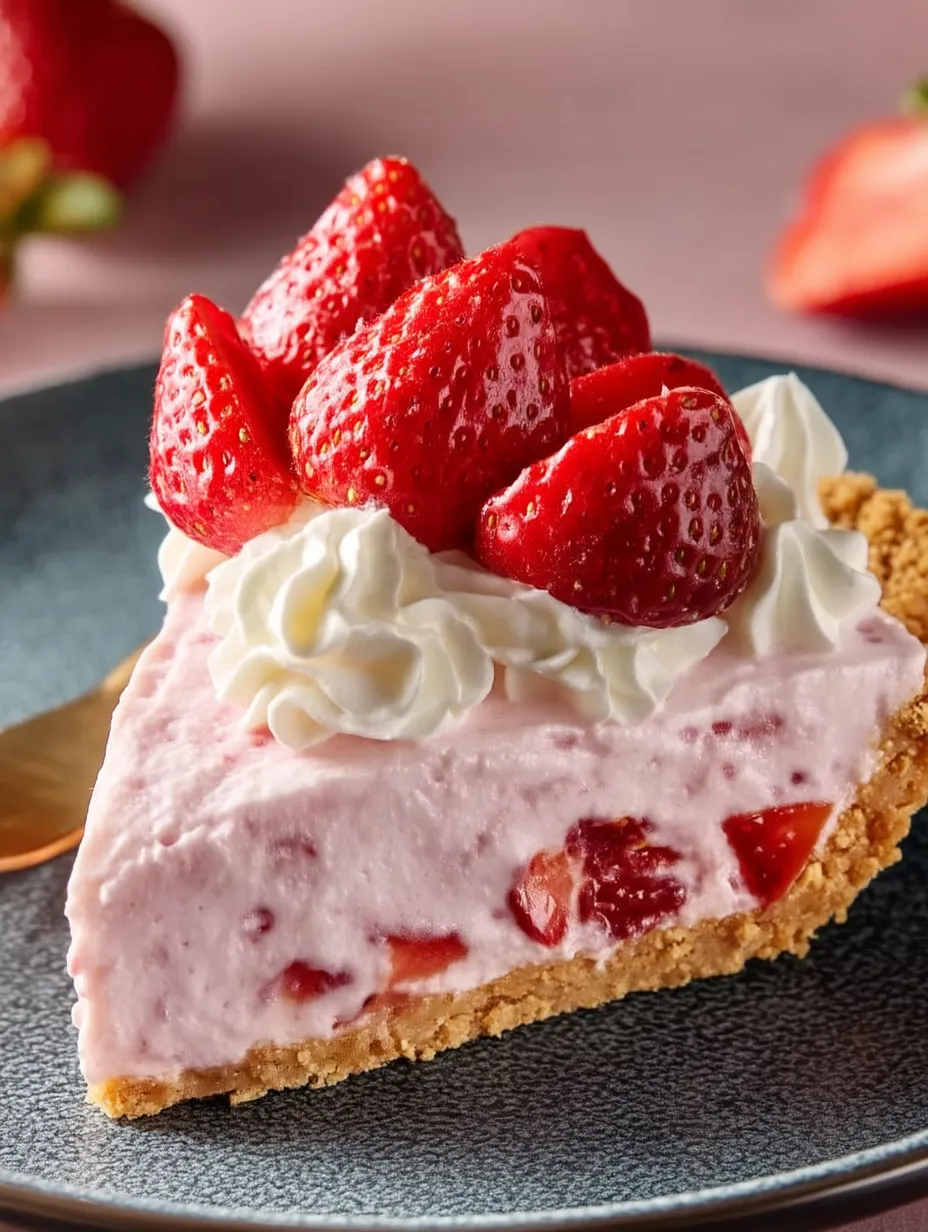 Ein Stück Erdbeerkäsekuchen mit Erdbeeren obendrauf.