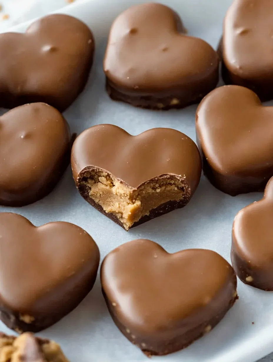 Ein herzförmiges Konfekt mit Erdnussbutterfüllung.