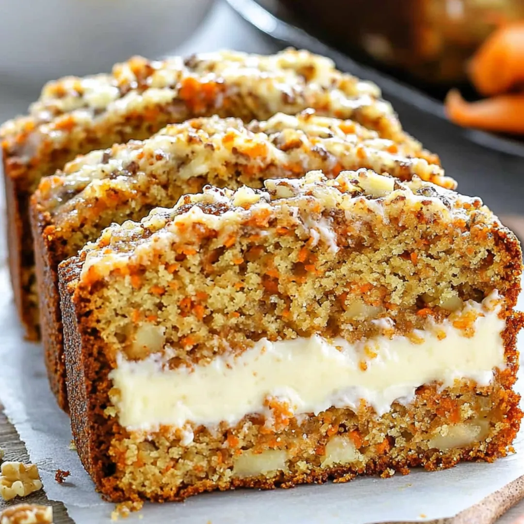 Ein Stück saftiger Möhrenkuchen mit cremiger Füllung.