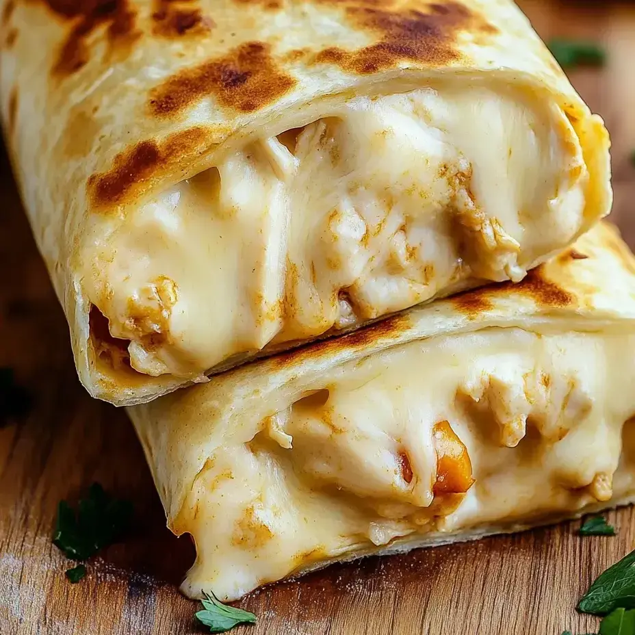 Zwei Stücke Hähnchen in Tortilla eingewickelt.