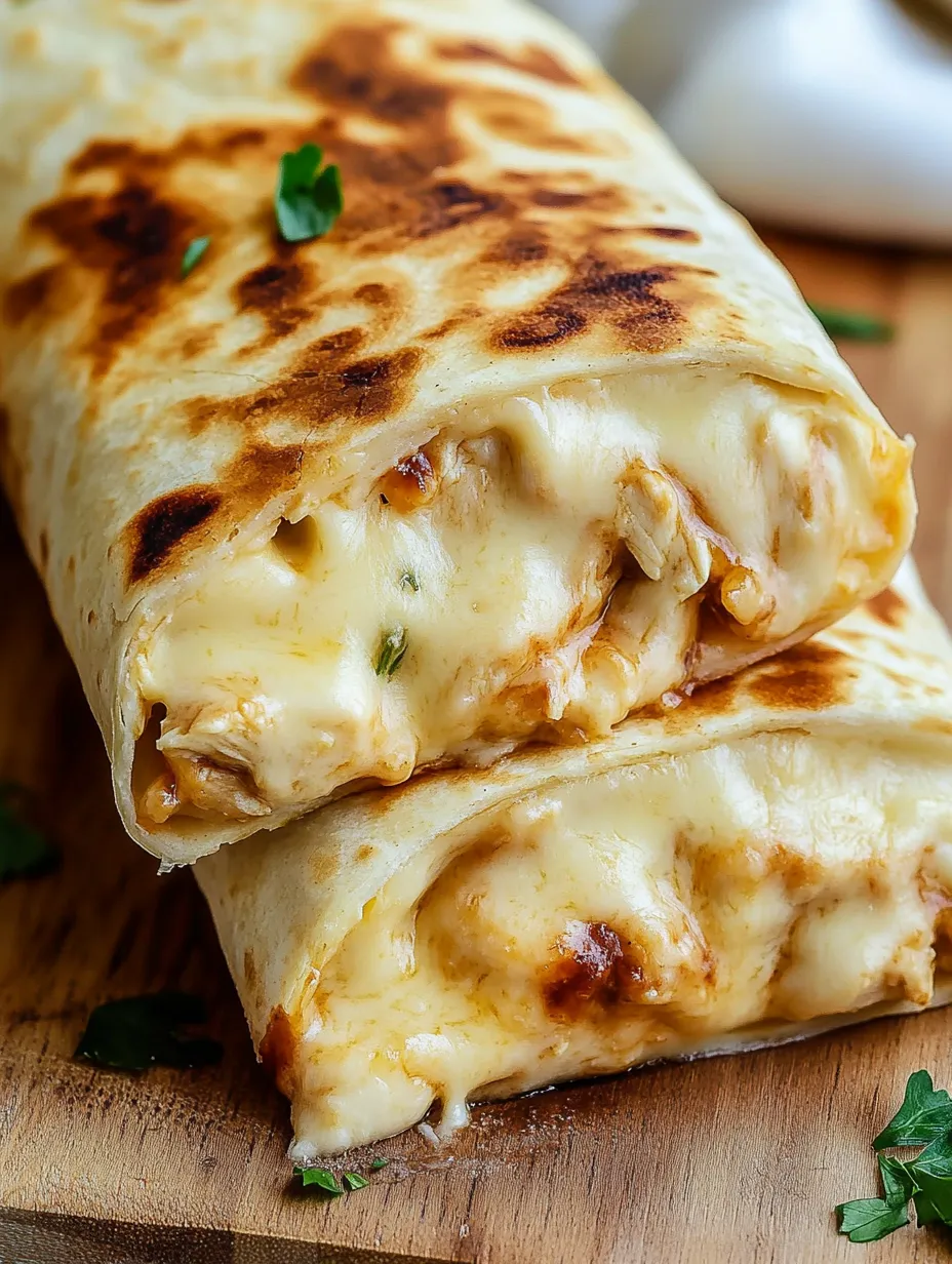 Ein Burrito mit Käse und Frühlingszwiebeln.