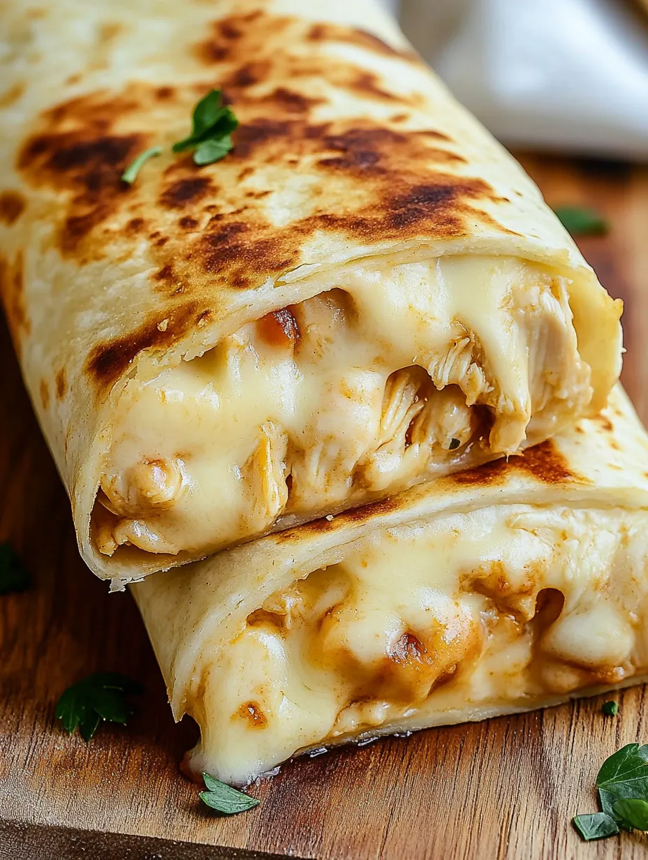 Ein Burrito mit Hähnchen und Käse.