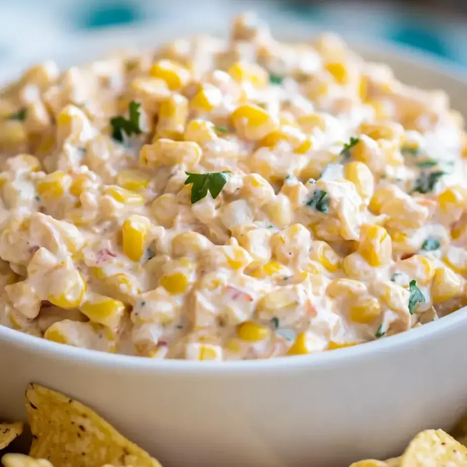 Eine Schüssel Mais-Salat mit Chips.
