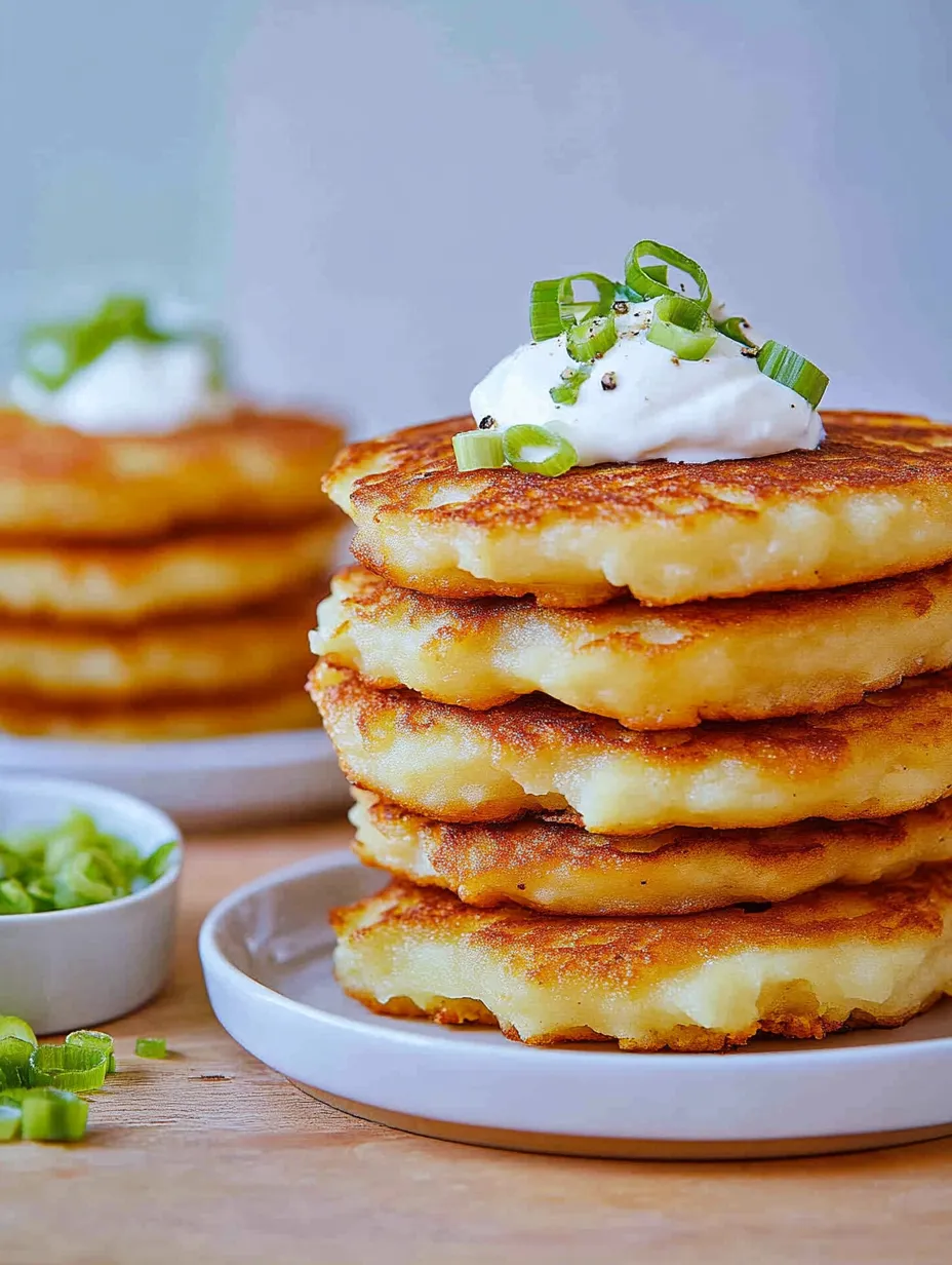 Ein Stapel Pfannkuchen mit weißer Creme obendrauf.