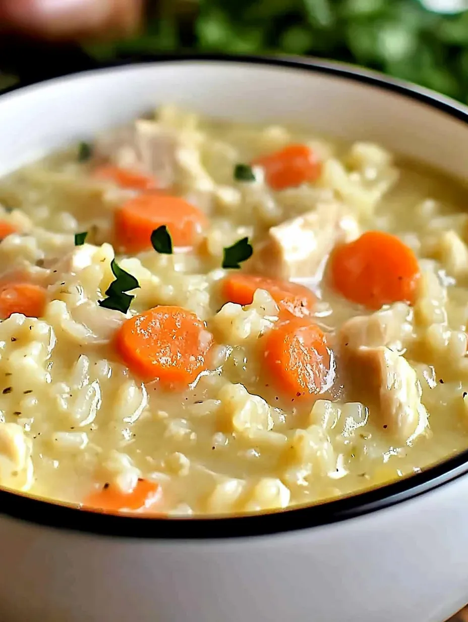 Eine Schüssel Suppe mit Möhren und Hähnchen.
