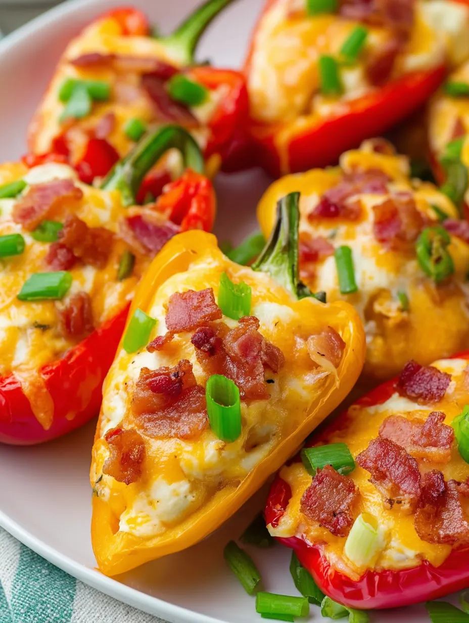 Mit Speck und Käse gefüllte Paprika auf einem Teller.