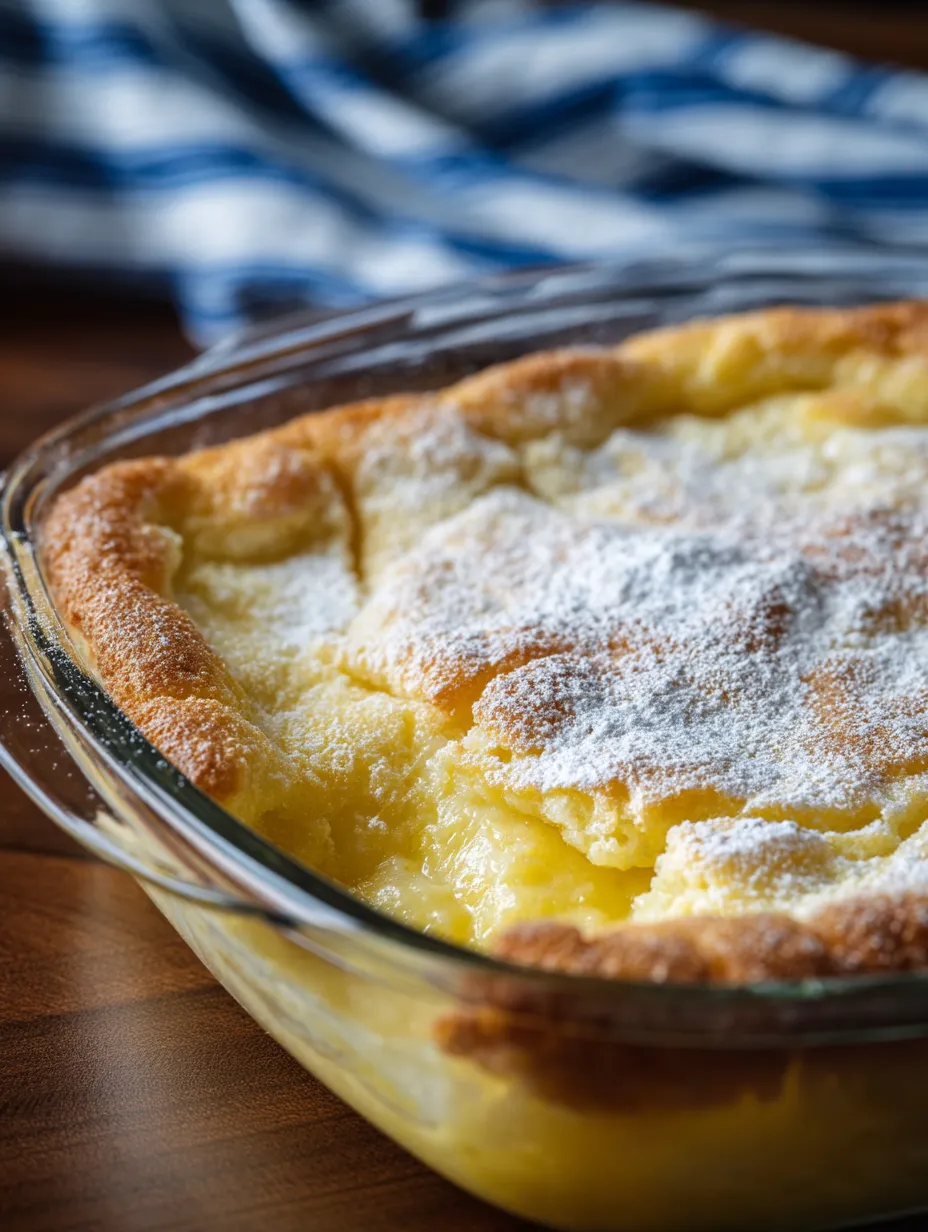 Ein Kuchen mit Puderzucker obendrauf.