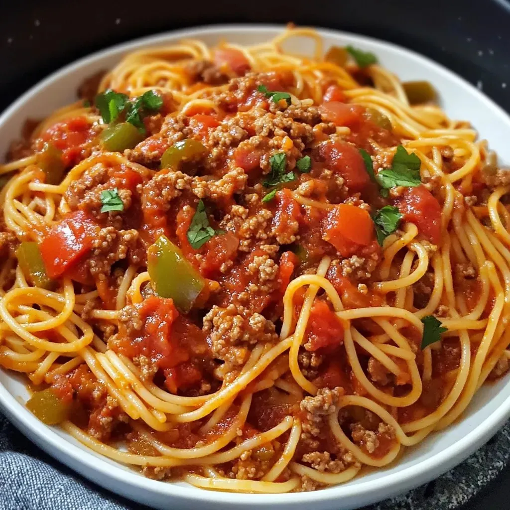 Eine Schüssel Spaghetti mit Fleischsoße.