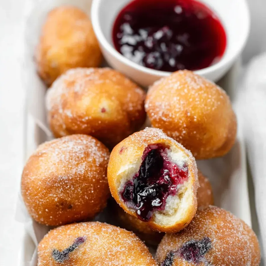 Eine Schüssel mit marmeladegefüllten Krapfen.