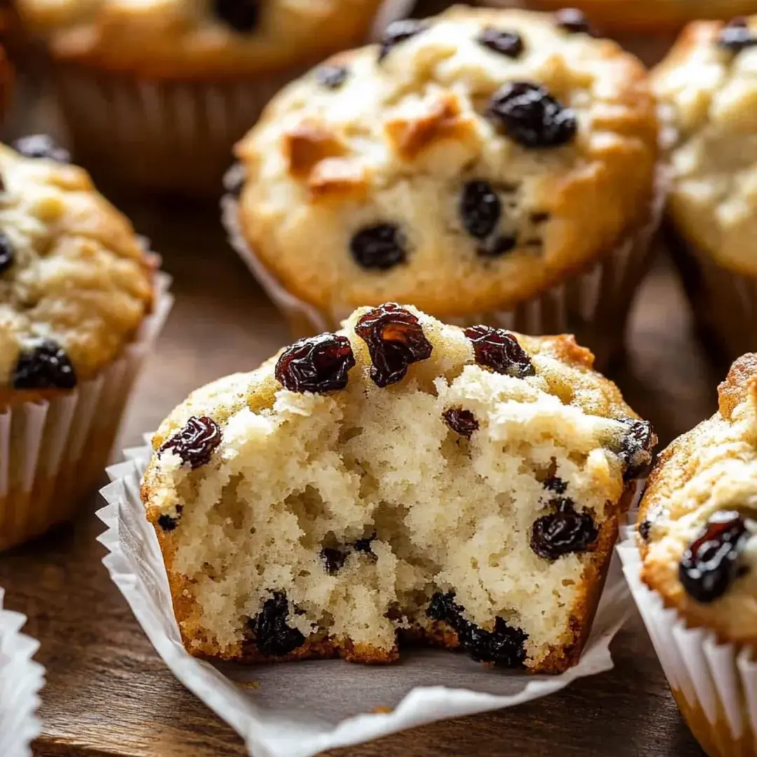 Ein Muffin mit Rosinen darin.