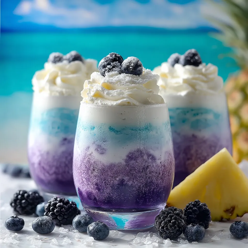 Zwei Gläser mit blau-weißen Getränken und Heidelbeeren an der Seite.
