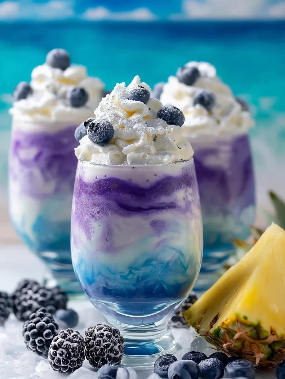 Zwei Gläser mit Heidelbeer-Joghurt und Ananas an der Seite.
