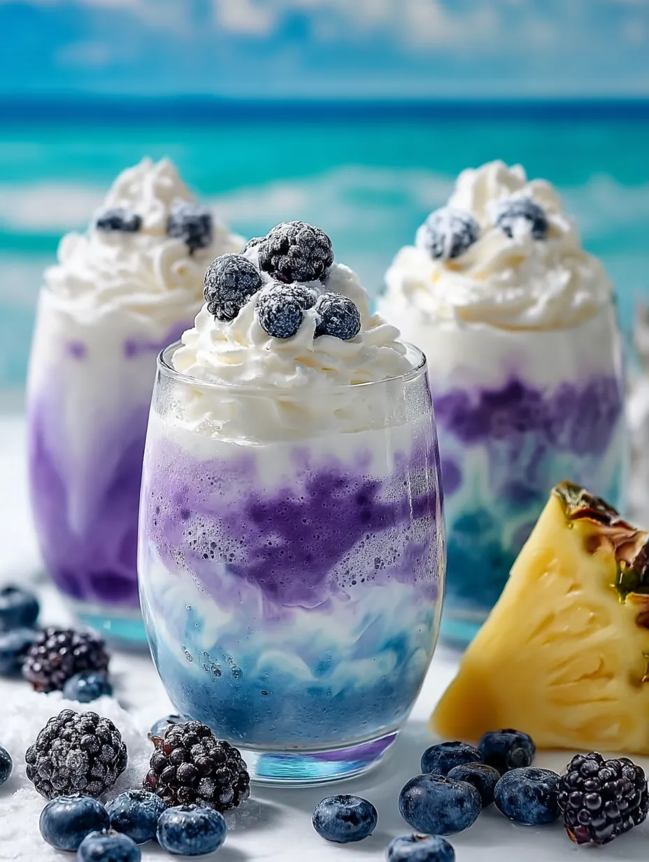 Drei Gläser Heidelbeer-Milchshake.