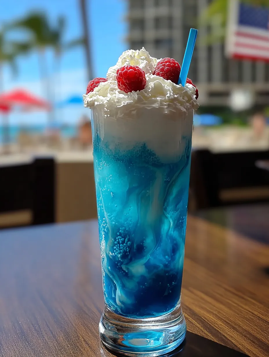Ein blau-weißes Getränk mit Strohhalm.