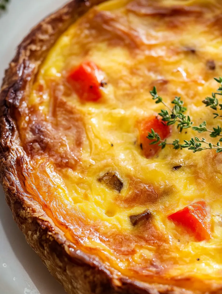 Ein Stück Quiche mit Tomaten und Kräutern.