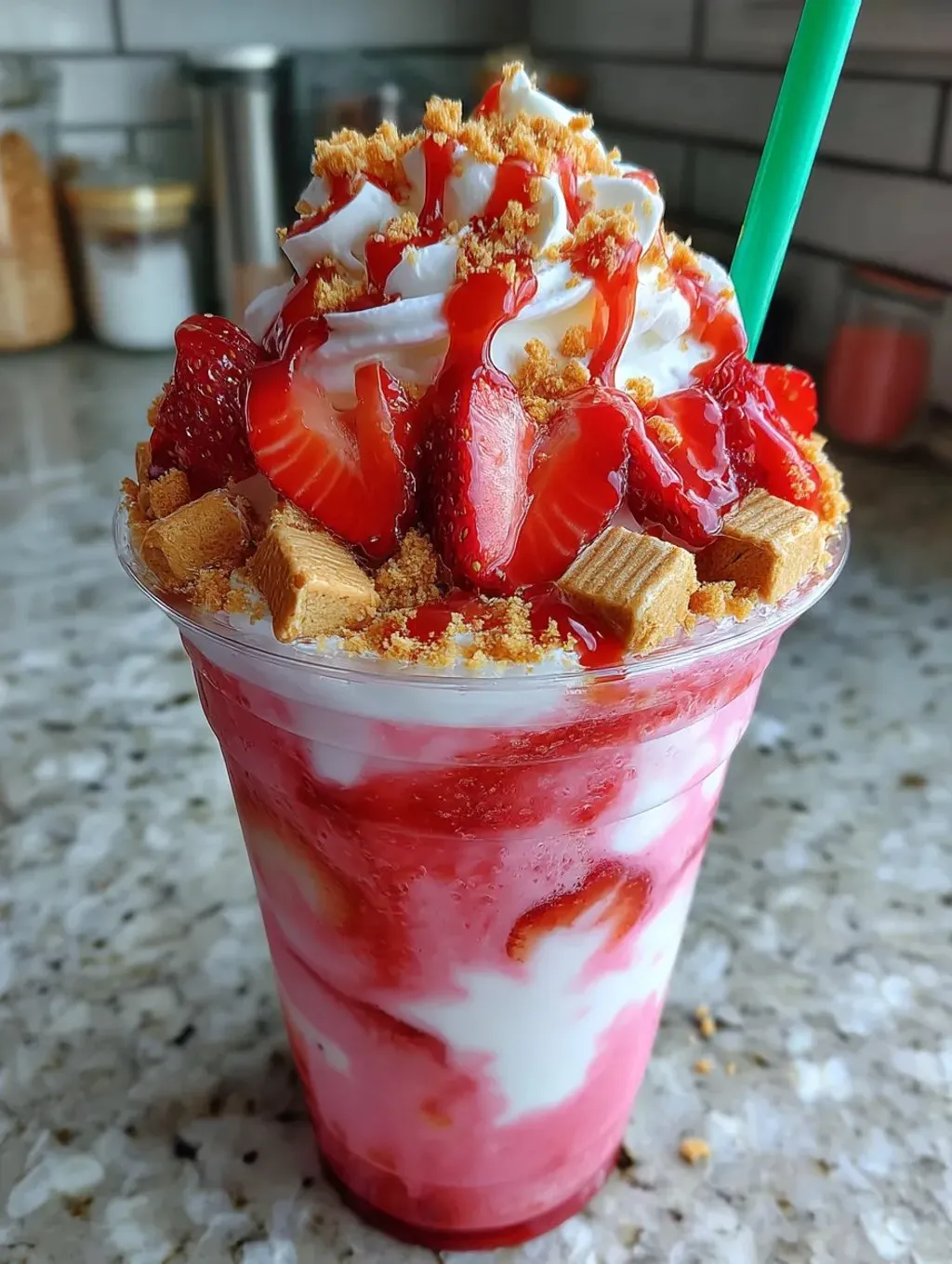 Ein Erdbeer-Milchshake mit Schlagsahne.