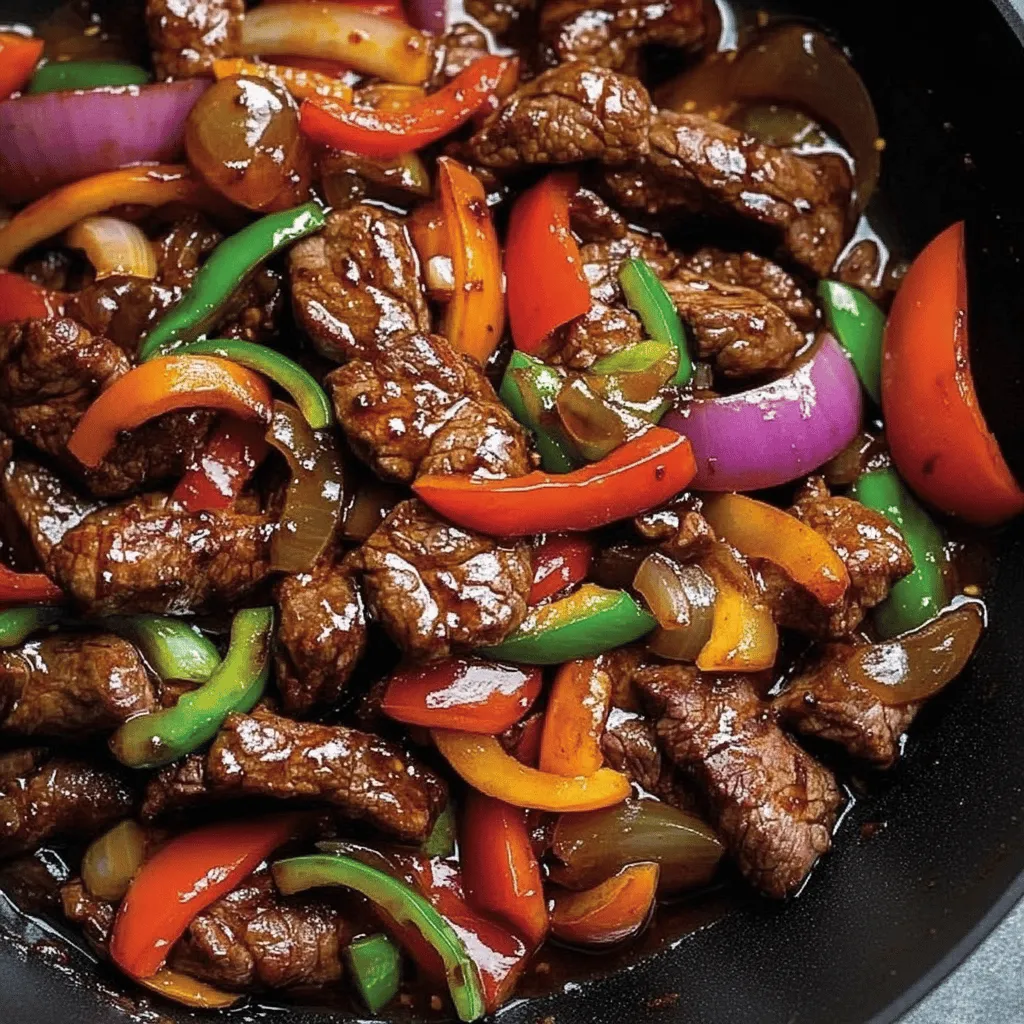Eine Schüssel mit Rindfleisch und Paprika.