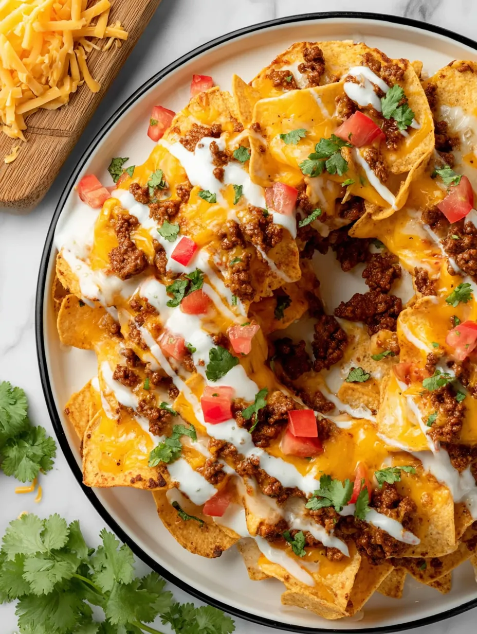 Ein Teller mit Nachos, Tomaten und Käse.