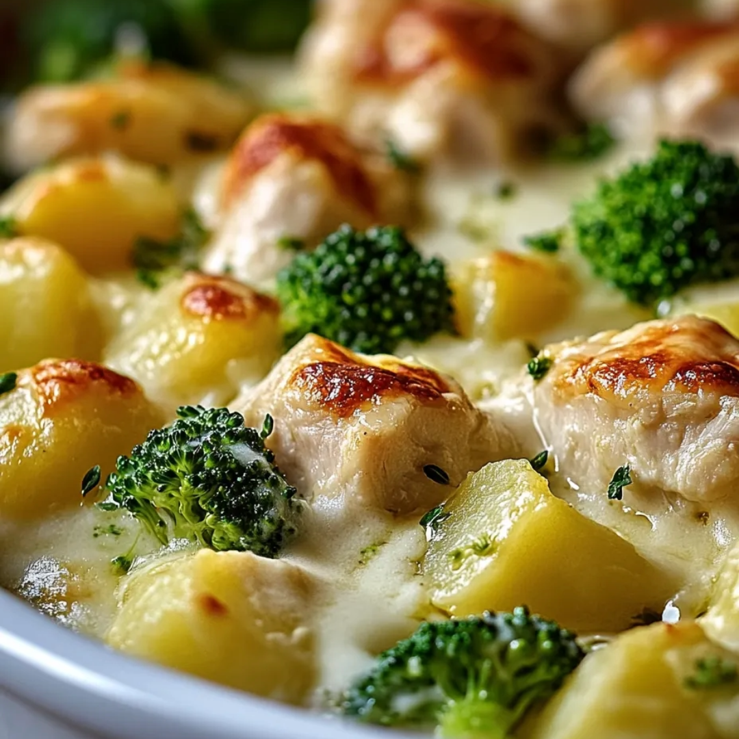 Eine Schüssel mit Essen mit Brokkoli und Hähnchen.