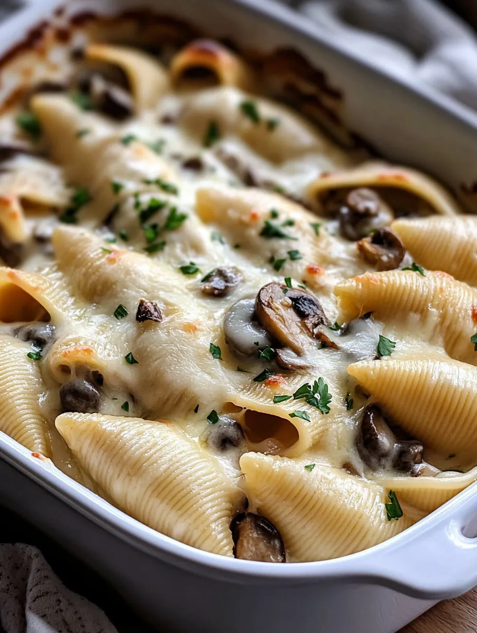 Eine Schüssel Nudeln mit Pilzen und Käse.