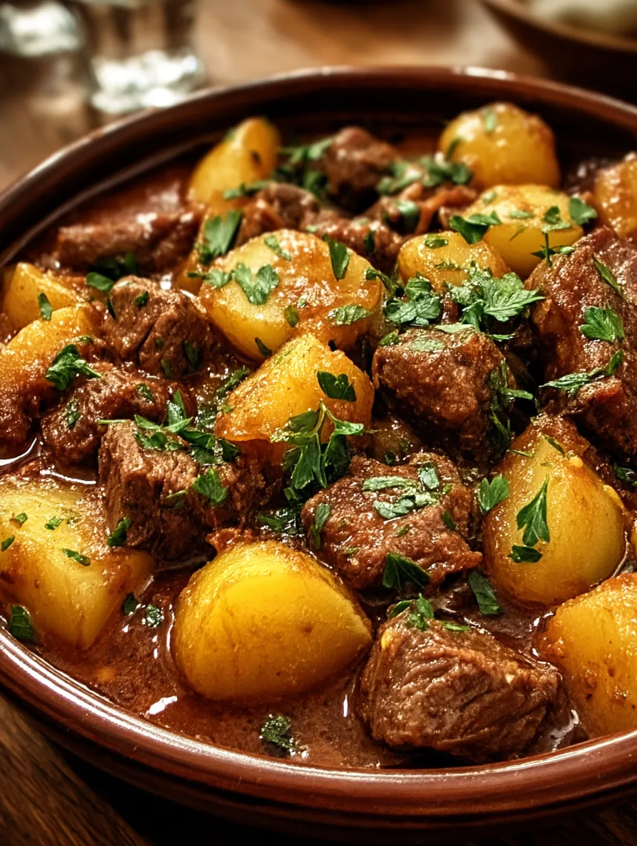 Eine köstliche Schale voll Fleisch und Kartoffeln.
