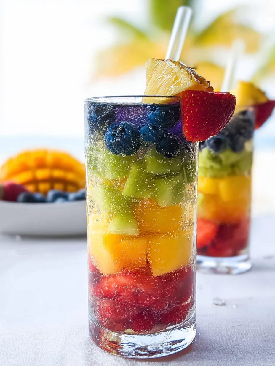 Ein Glas Obst mit Erdbeeren und Blaubeeren.
