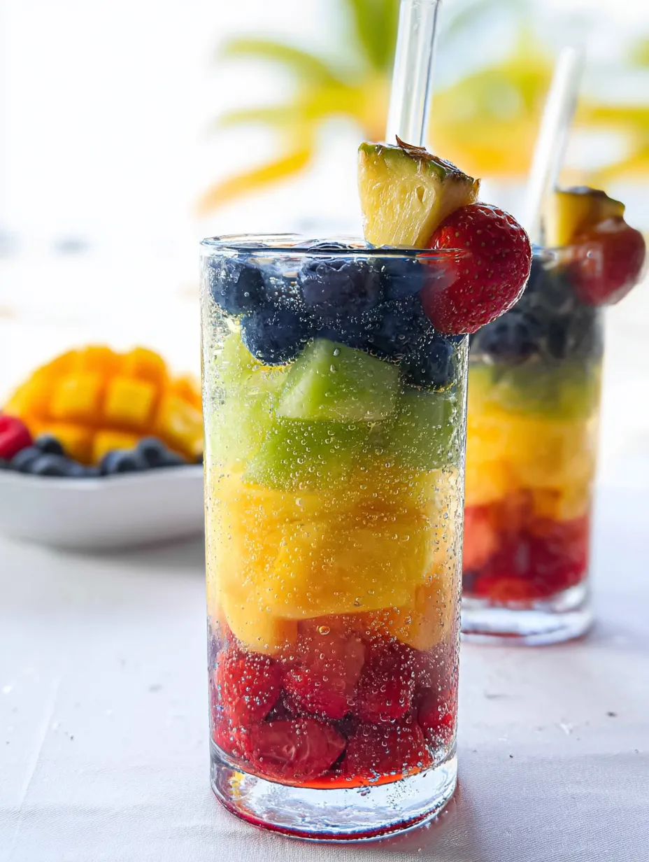 Ein Glas Obst mit Erdbeeren und Blaubeeren.