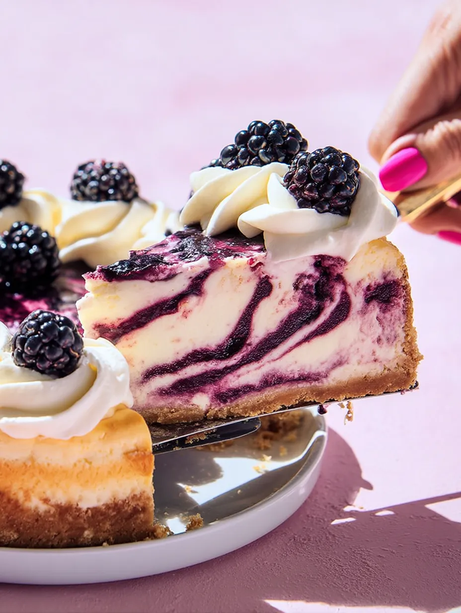Ein Stück Kuchen mit Brombeeren als Topping.