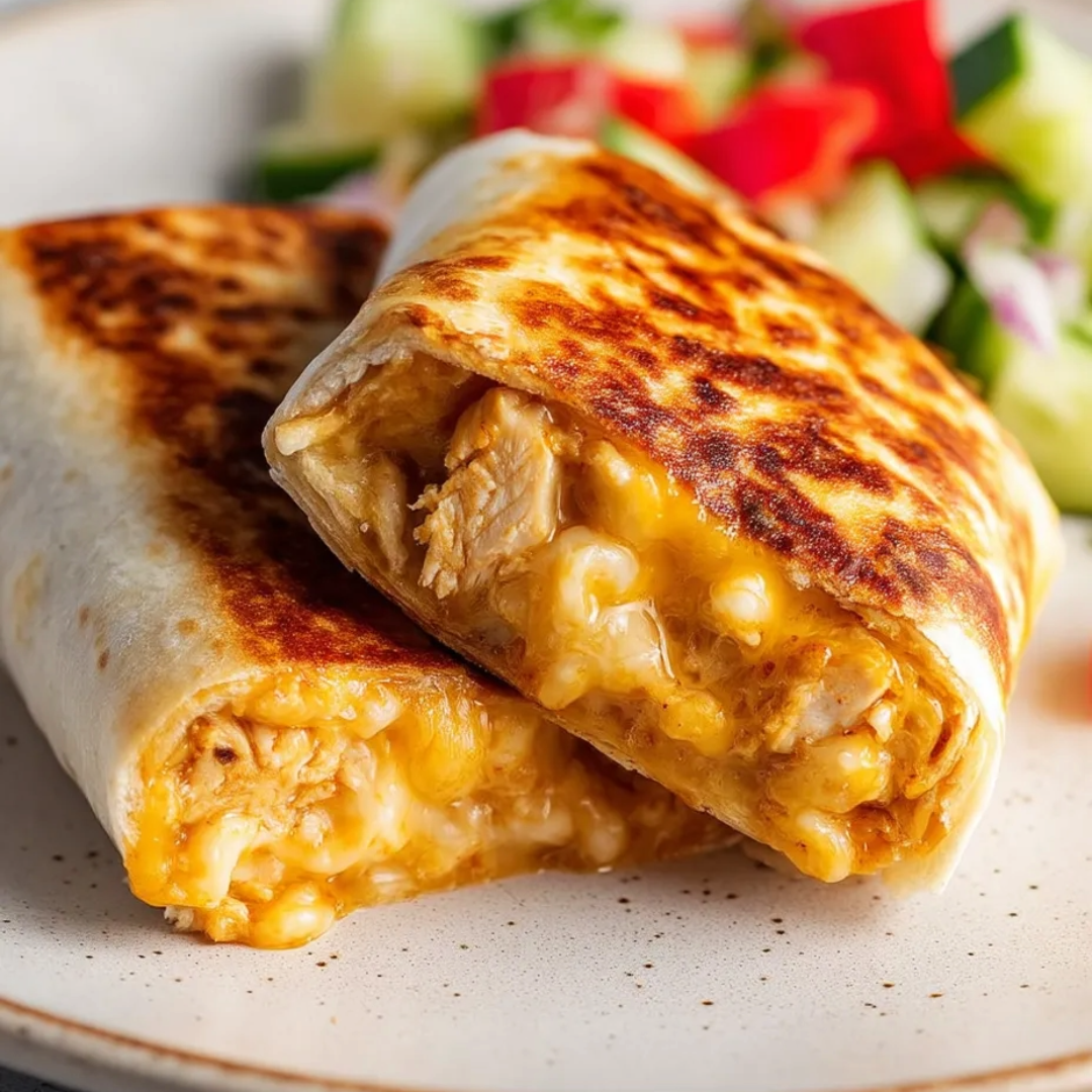 Ein Teller mit einem Burrito und frischem Salat.