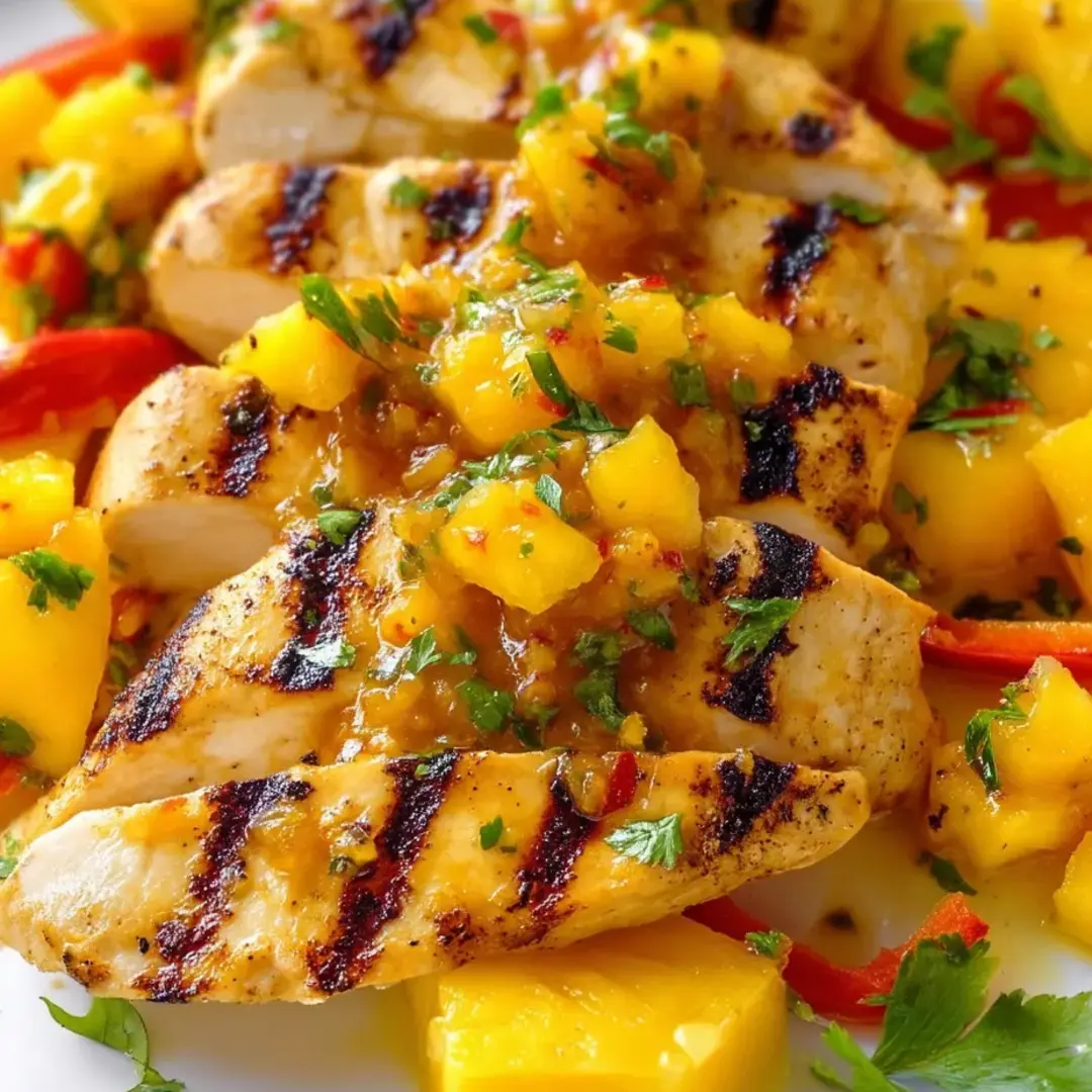 Teller mit gegrilltem Hähnchen, Ananas und Paprika.