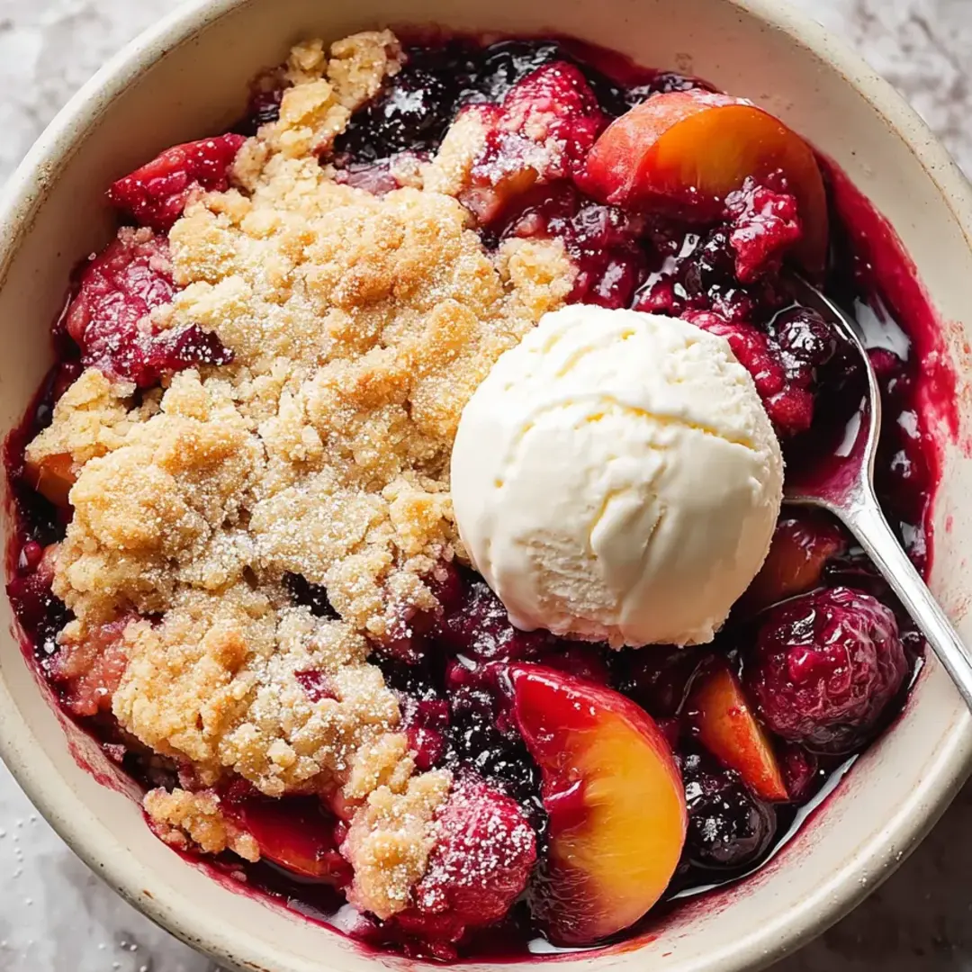 Schale mit Obst und Vanilleeis obendrauf.