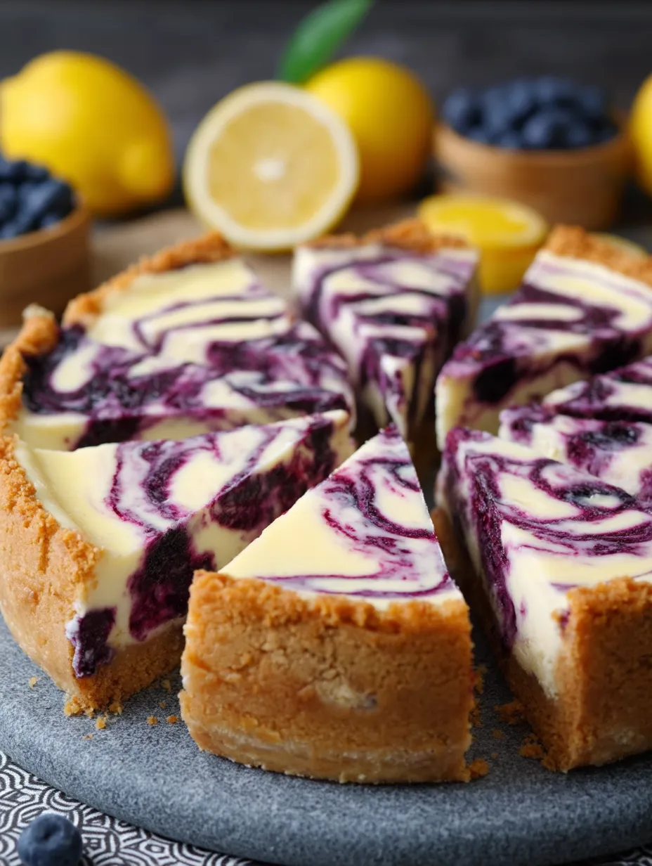 Ein Stück Torte mit Blaubeeren und Zitrone.